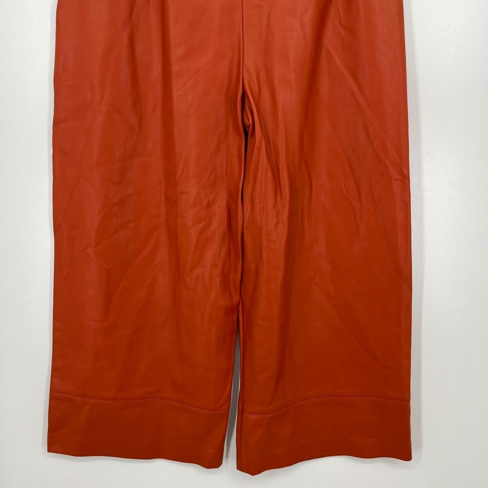 Zara Trafaluc Faux‎ Leather Pants Women's M Orange Side Zip Biker Wide Leg Crop - Picture 7 of 8